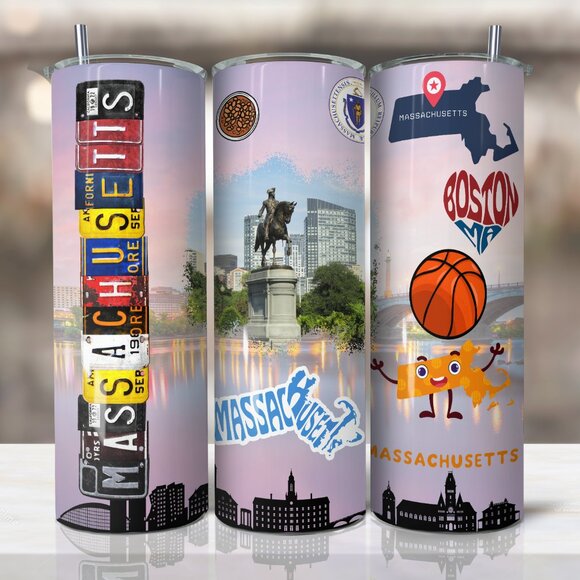 Massachusetts Tumbler, Massachusetts Travel Mug, 20oz Skinny Tumbler - Picture 1 of 7